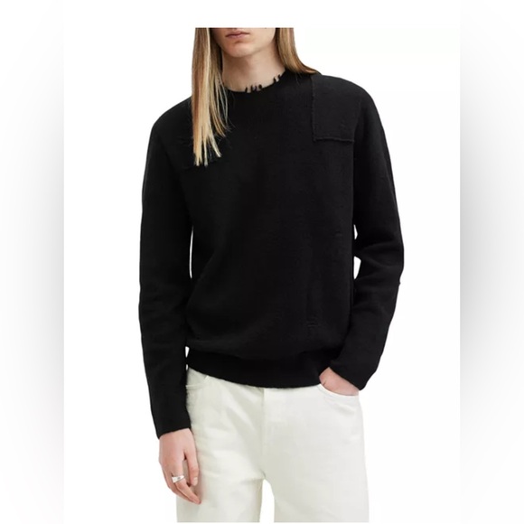 All Saints Men’s Pointer distressed crew neck sweater black size XL - Picture 1 of 12